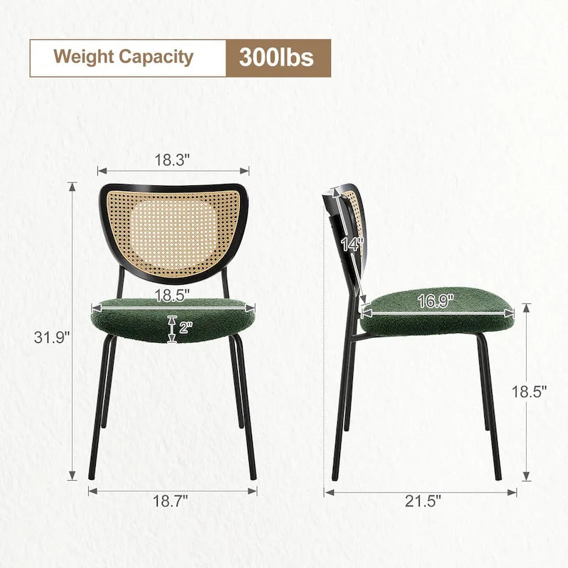 Lot de 2/4 chaises de salle à manger en rotin et tissu - 81 cm H x 47,5 cm L x 54,6 cm P