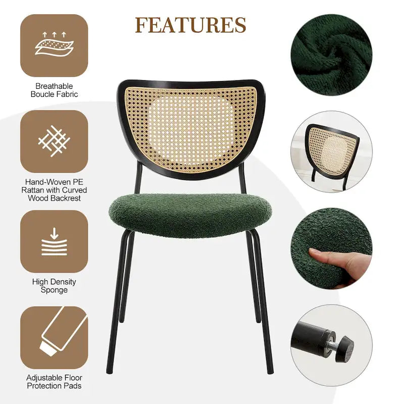 Lot de 2/4 chaises de salle à manger en rotin et tissu - 81 cm H x 47,5 cm L x 54,6 cm P