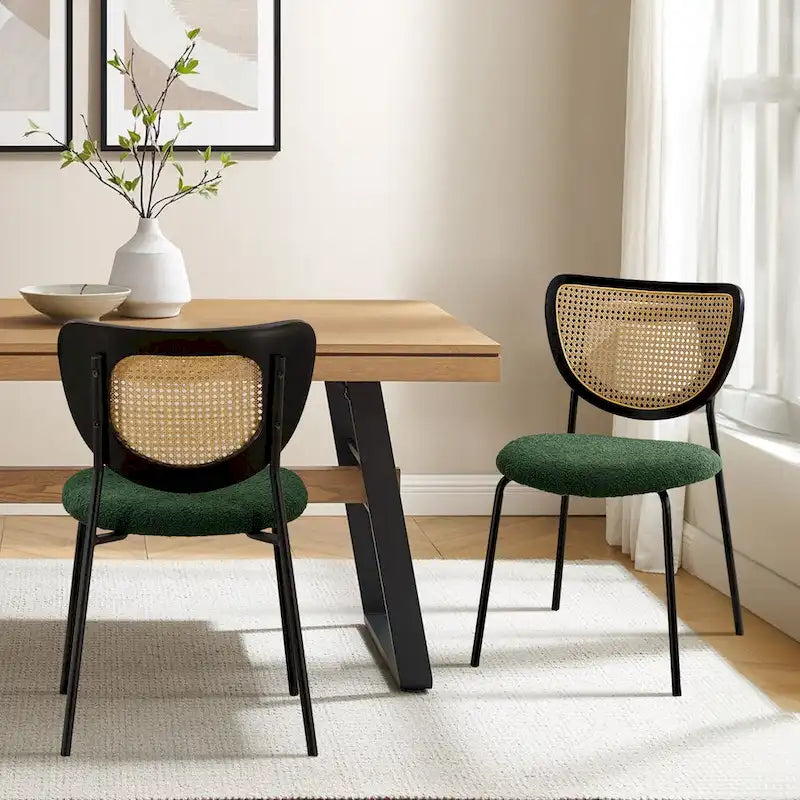 Lot de 2/4 chaises de salle à manger en rotin et tissu - 81 cm H x 47,5 cm L x 54,6 cm P