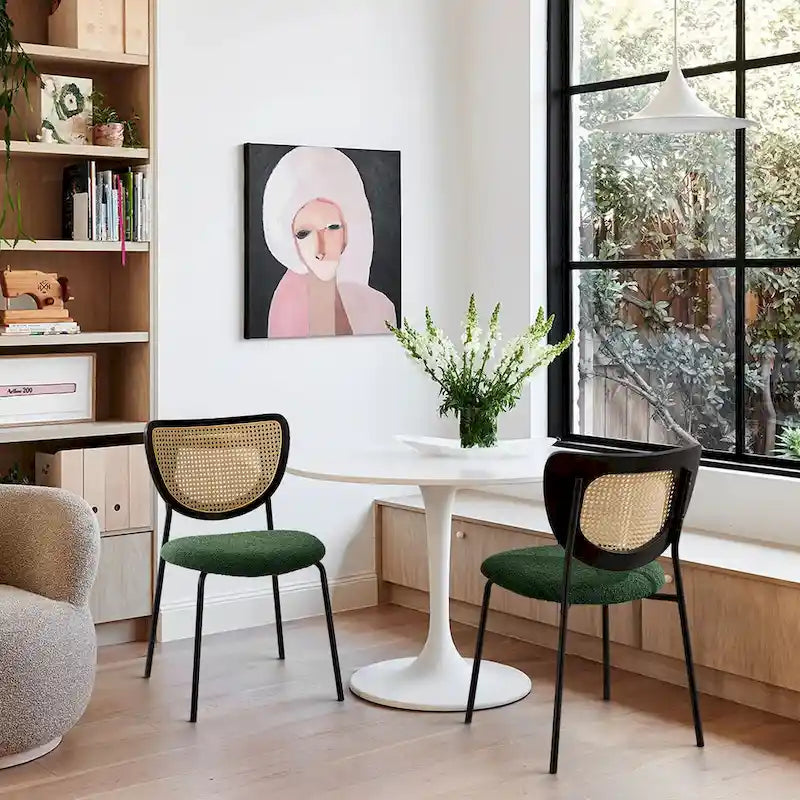 Lot de 2/4 chaises de salle à manger en rotin et tissu - 81 cm H x 47,5 cm L x 54,6 cm P