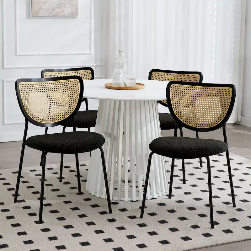 Lot de 2/4 chaises de salle à manger en rotin et tissu - 81 cm H x 47,5 cm L x 54,6 cm P