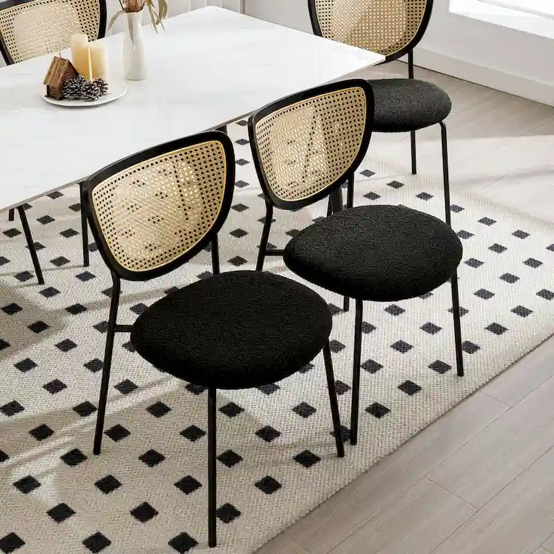 Lot de 2/4 chaises de salle à manger en rotin et tissu - 81 cm H x 47,5 cm L x 54,6 cm P