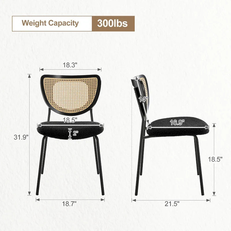 Lot de 2/4 chaises de salle à manger en rotin et tissu - 81 cm H x 47,5 cm L x 54,6 cm P