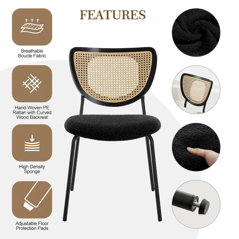 Lot de 2/4 chaises de salle à manger en rotin et tissu - 81 cm H x 47,5 cm L x 54,6 cm P