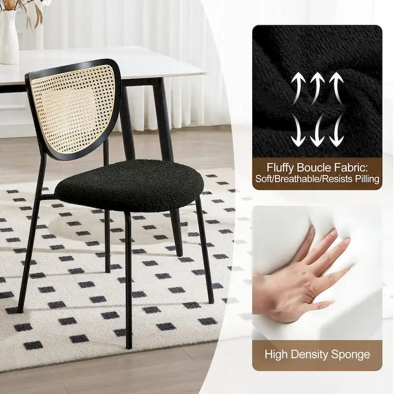 Lot de 2/4 chaises de salle à manger en rotin et tissu - 81 cm H x 47,5 cm L x 54,6 cm P