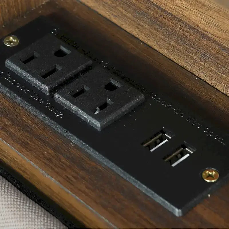 Lit plateforme rembourré pleine grandeur beige avec tête de lit de rangement, lit gigogne double XL et 2 tiroirs