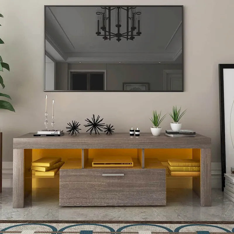 Meuble TV LED moderne de 51 pouces avec placard, assemblage rapide en 20 minutes