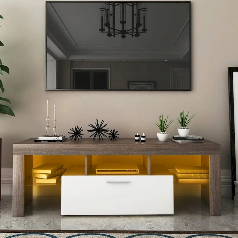 Meuble TV LED moderne de 51 pouces avec placard, assemblage rapide en 20 minutes