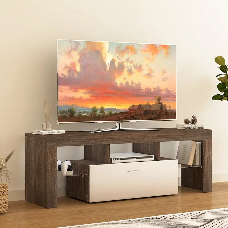 Meuble TV LED moderne de 51 pouces avec placard, assemblage rapide en 20 minutes