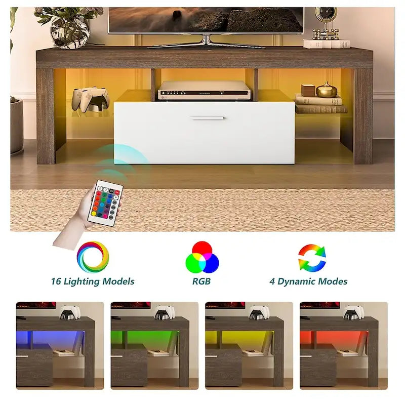 Meuble TV LED moderne de 51 pouces avec placard, assemblage rapide en 20 minutes