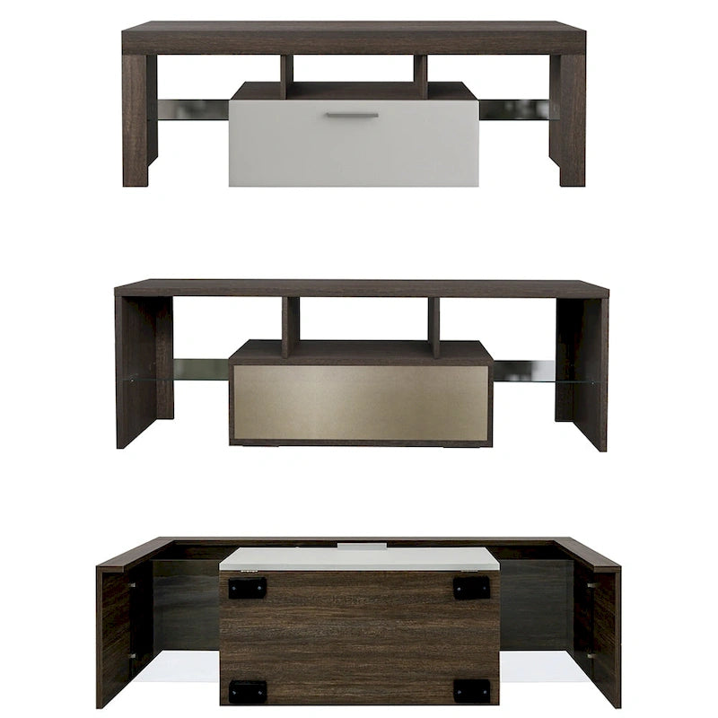 Meuble TV LED moderne de 51 pouces avec placard, assemblage rapide en 20 minutes