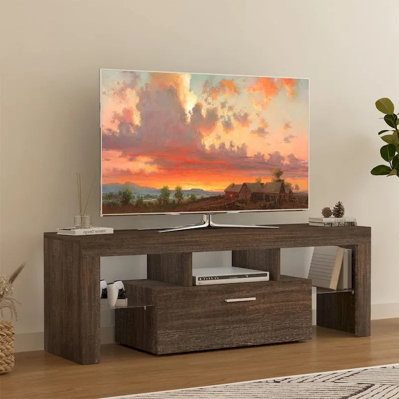 Meuble TV LED moderne de 51 pouces avec placard, assemblage rapide en 20 minutes