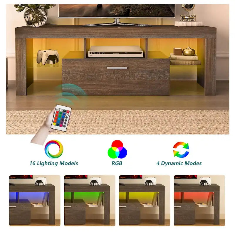 Meuble TV LED moderne de 51 pouces avec placard, assemblage rapide en 20 minutes