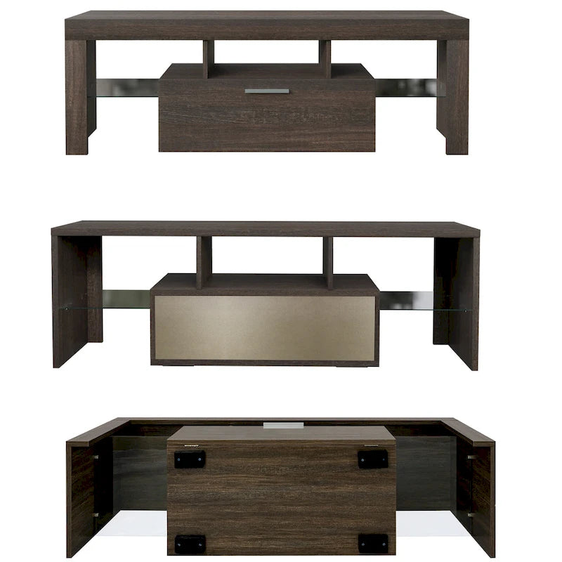 Meuble TV LED moderne de 51 pouces avec placard, assemblage rapide en 20 minutes