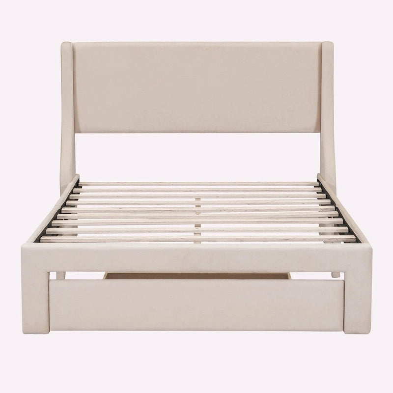 Lit Coffre de Rangement Grand Format en Velours Rembourré avec un Grand Tiroir