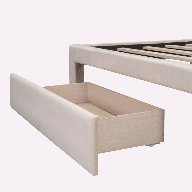 Lit Coffre de Rangement Grand Format en Velours Rembourré avec un Grand Tiroir