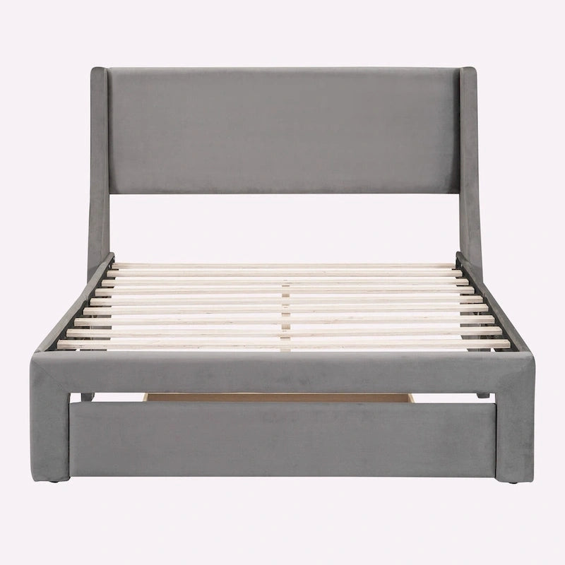 Lit Coffre de Rangement Grand Format en Velours Rembourré avec un Grand Tiroir