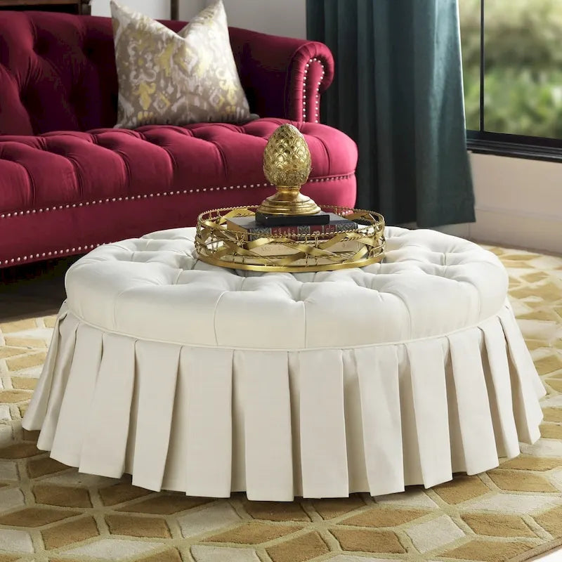 Gracewood Hollow Baruti Tufted Cocktail Ottoman with Pleated Skirt