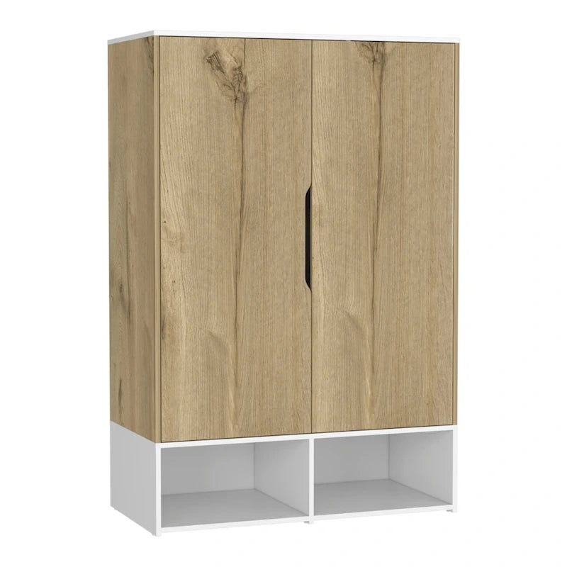 Armoire à deux portes, étagères ouvertes, cinq étagères dissimulées et tringle de suspension - N/A