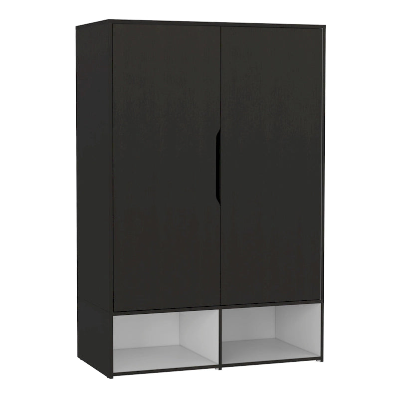 Armoire à deux portes, étagères ouvertes, cinq étagères dissimulées et tringle de suspension - N/A