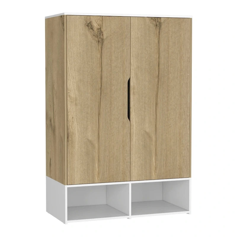 Armoire à deux portes, étagères ouvertes, cinq étagères dissimulées et tringle de suspension - N/A