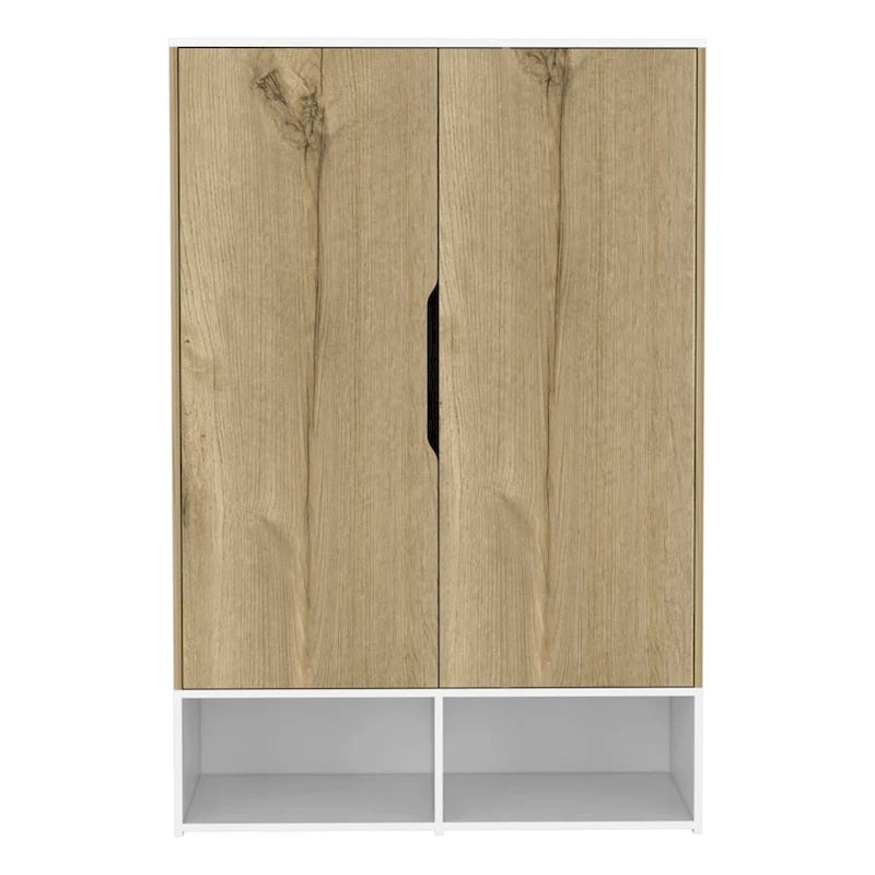 Armoire à deux portes, étagères ouvertes, cinq étagères dissimulées et tringle de suspension - N/A
