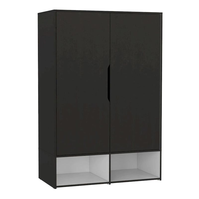 Armoire à deux portes, étagères ouvertes, cinq étagères dissimulées et tringle de suspension - N/A