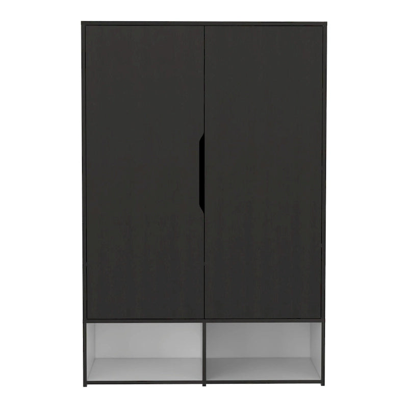Armoire à deux portes, étagères ouvertes, cinq étagères dissimulées et tringle de suspension - N/A