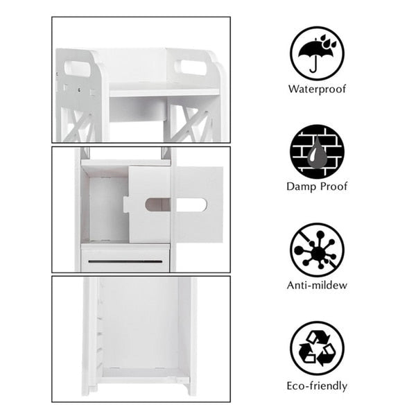 4-Tier Bathroom Standing Shelf Storage Closet Organizer Free Standing Shelves Rack Cabinet with 2 Doors