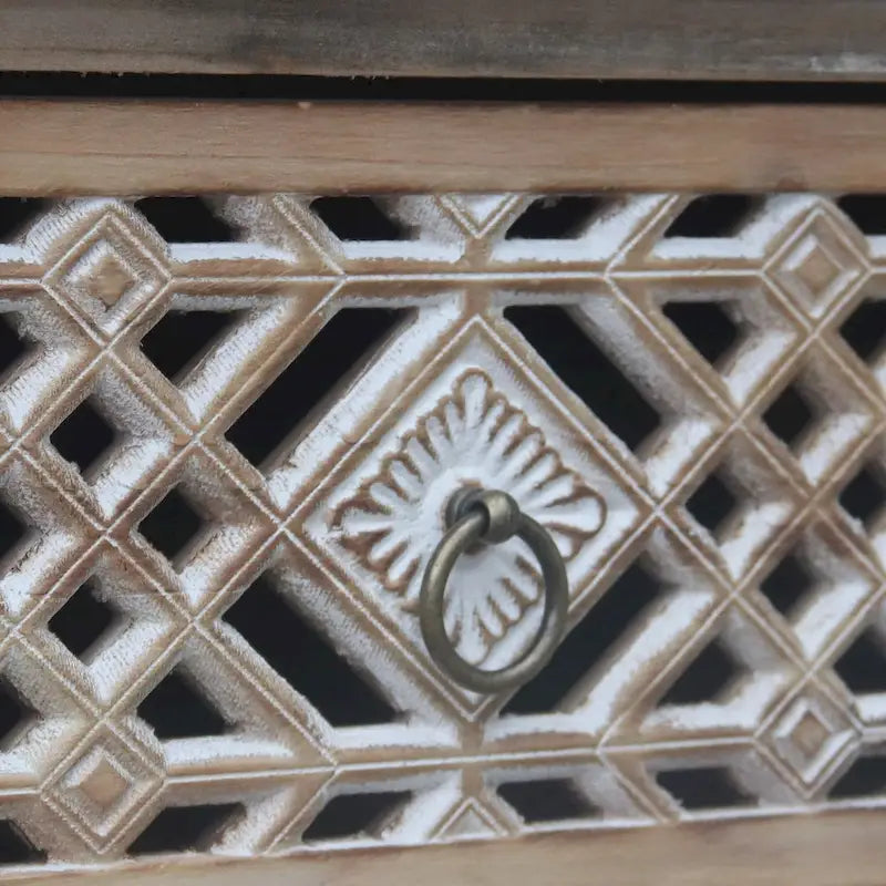 Table de chevet rustique avec tiroir sculpté et étagère ouverte, Table d'appoint vieillie