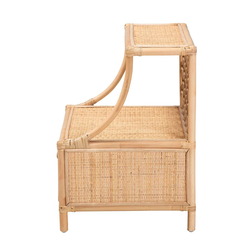 Modern Bohemian Natural Brown Rattan 1-Drawer Nightstand