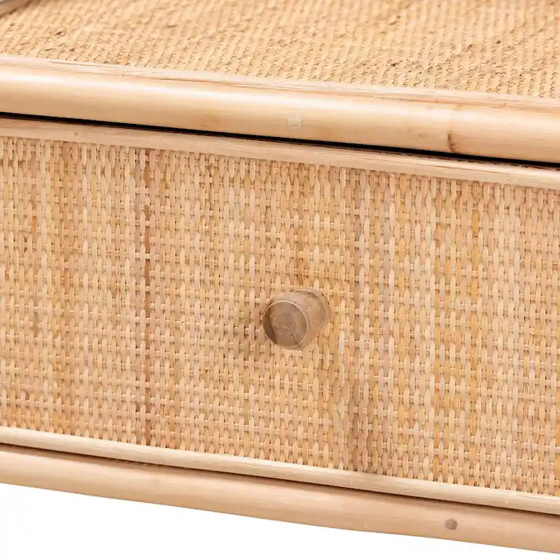 Modern Bohemian Natural Brown Rattan 1-Drawer Nightstand