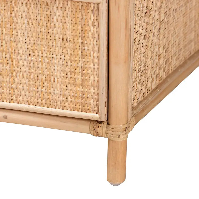 Modern Bohemian Natural Brown Rattan 1-Drawer Nightstand