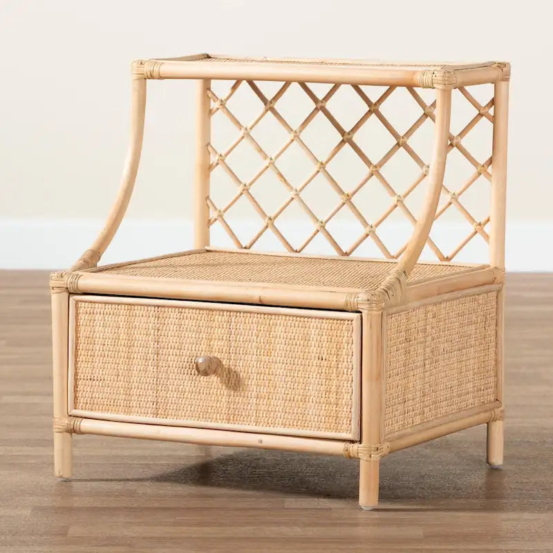 Modern Bohemian Natural Brown Rattan 1-Drawer Nightstand