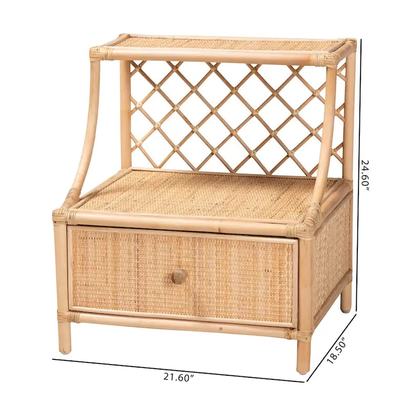 Modern Bohemian Natural Brown Rattan 1-Drawer Nightstand