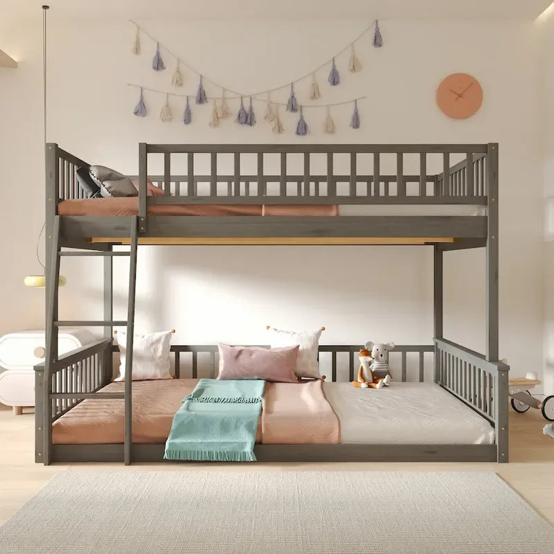 Full XL over Queen Bunk Bed with Ladder and Guardrails