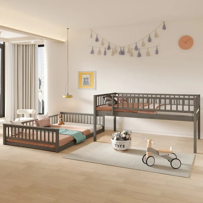 Full XL over Queen Bunk Bed with Ladder and Guardrails