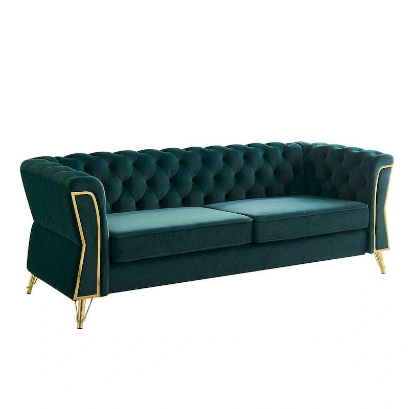 Modern Tufted Velvet Sofa 87.4 inch for Living Room