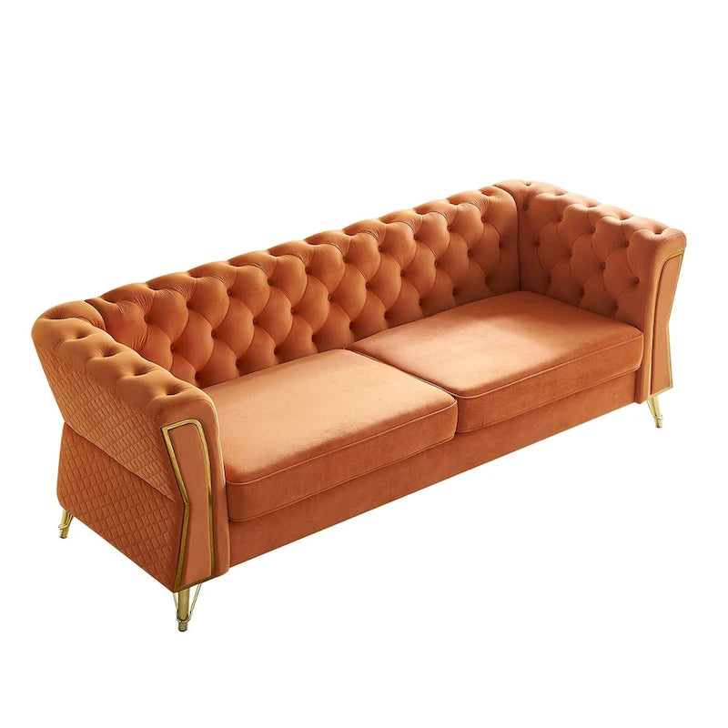 Modern Tufted Velvet Sofa 87.4 inch for Living Room
