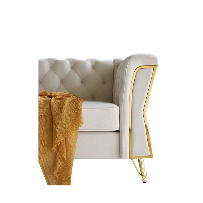 Modern Tufted Velvet Sofa 87.4 inch for Living Room