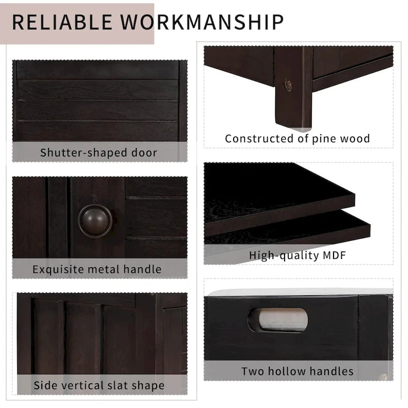 Storage Bench with 3 Shutter-shaped Doors, Shoe Bench with Removable Cushion and Hidden Storage Space