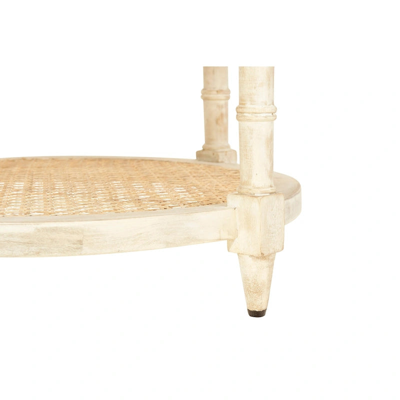 Table ronde en bois de manguier avec 2 étagères en rotin