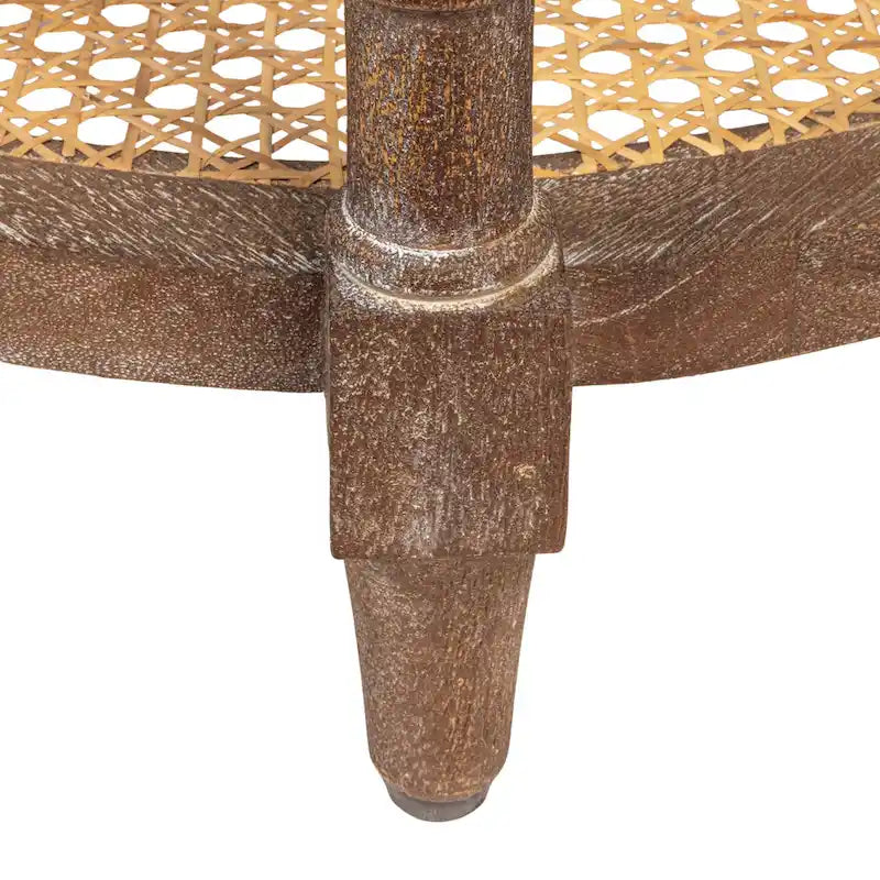 Table ronde en bois de manguier avec 2 étagères en rotin