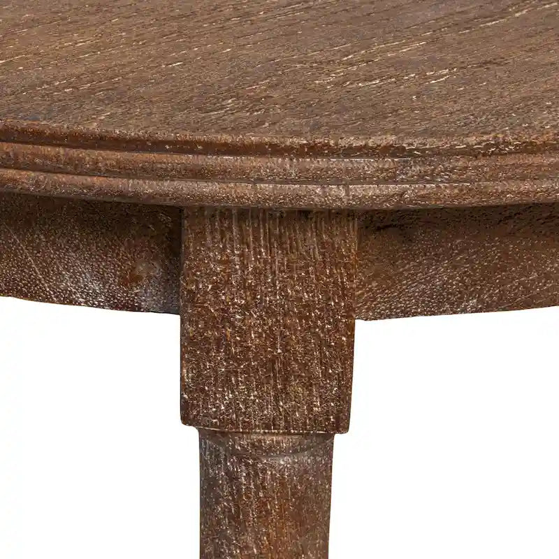 Table ronde en bois de manguier avec 2 étagères en rotin