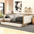 Full Size Upholstered Daybed with Trundle and Nailhead Decoration