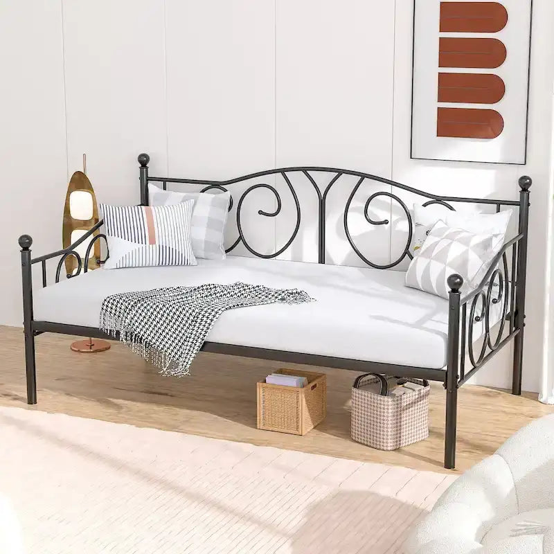 Twin Metal Daybed Frame with Slats, Classic Mattress Foundation, No Box Spring Needed