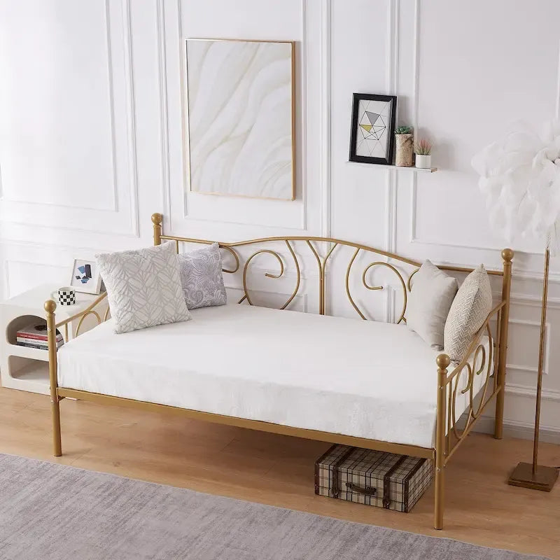Twin Metal Daybed Frame with Slats, Classic Mattress Foundation, No Box Spring Needed