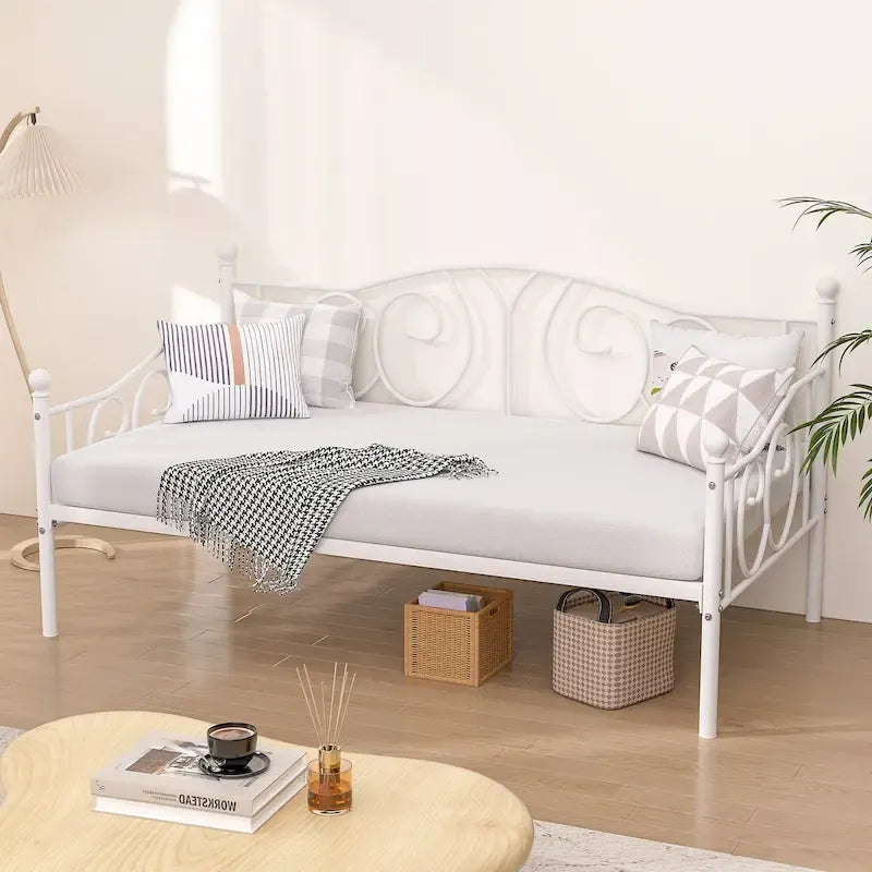 Twin Metal Daybed Frame with Slats, Classic Mattress Foundation, No Box Spring Needed