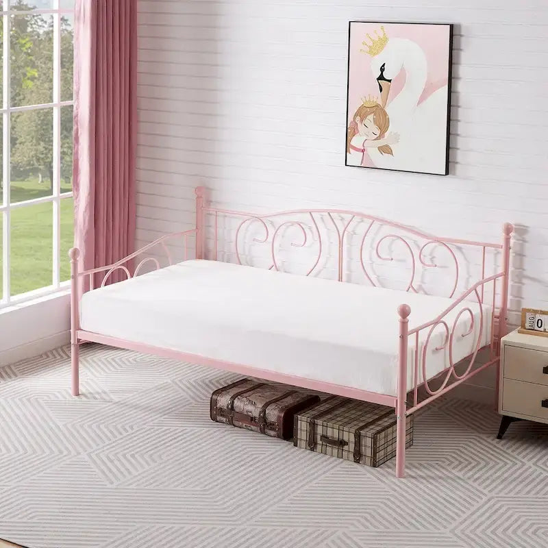 Twin Metal Daybed Frame with Slats, Classic Mattress Foundation, No Box Spring Needed