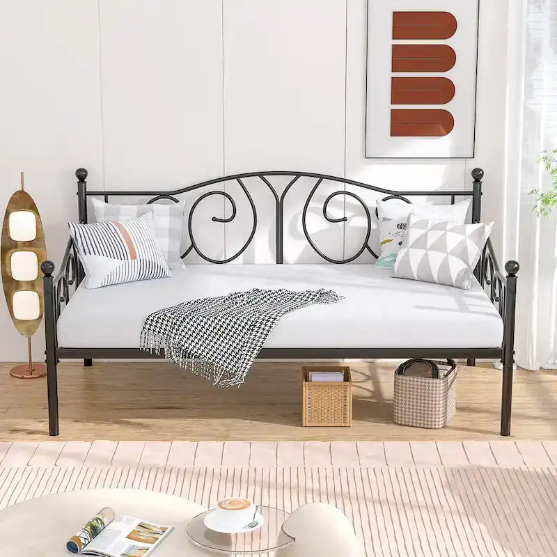 Twin Metal Daybed Frame with Slats, Classic Mattress Foundation, No Box Spring Needed